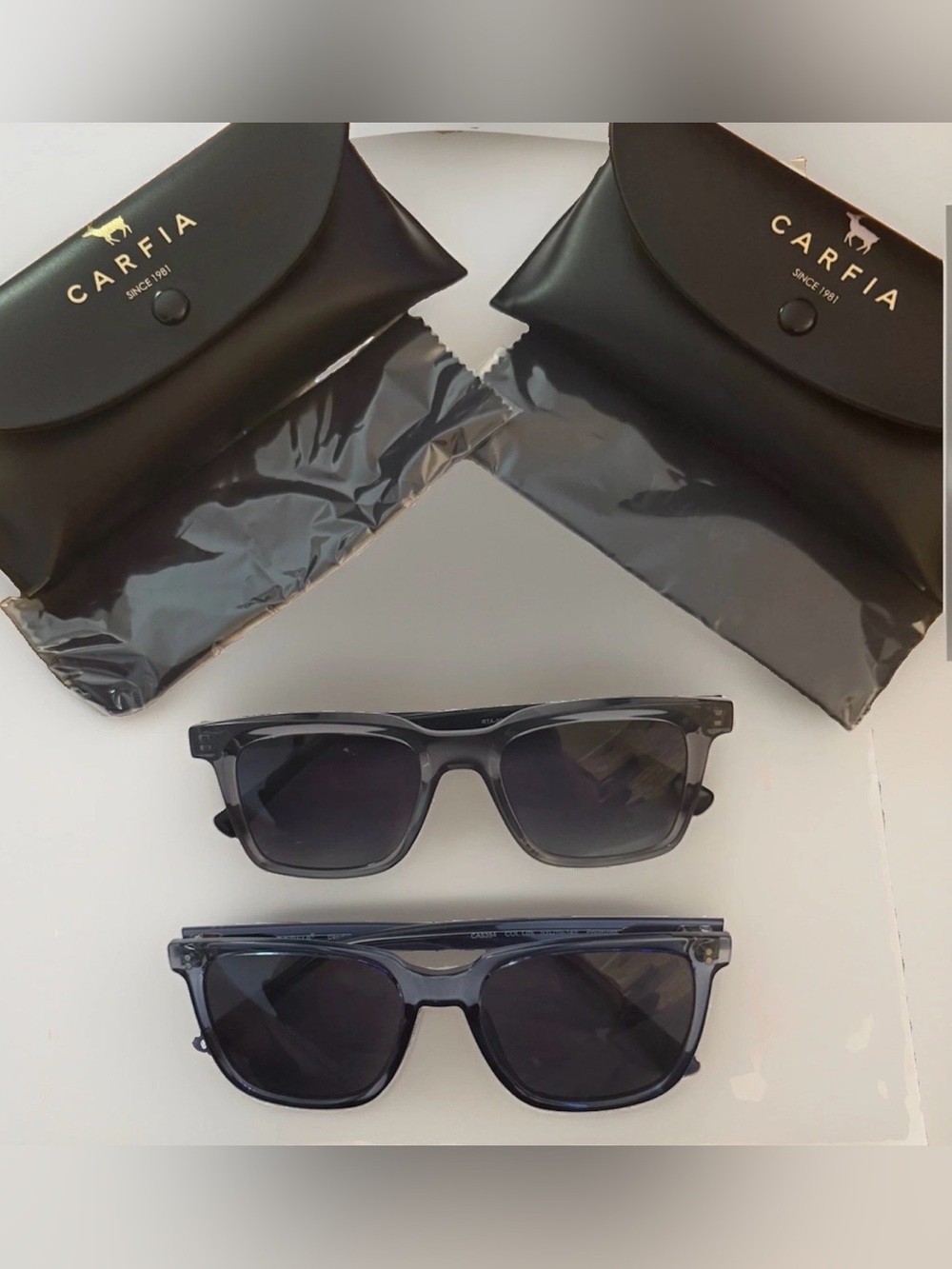 Bundle 2 Pairs Carfia Polarized Sunglasses Gray + Blue Acetate Mens UV400 NWOT